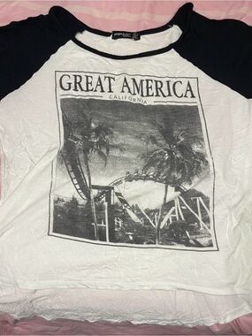 Popular Basics White Tee with Black Trim and Monochrome Print